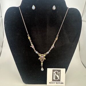 NICKY BUTLER MULTI GEMSTONE 925 SS NECKLACE & EARRINGS SET.